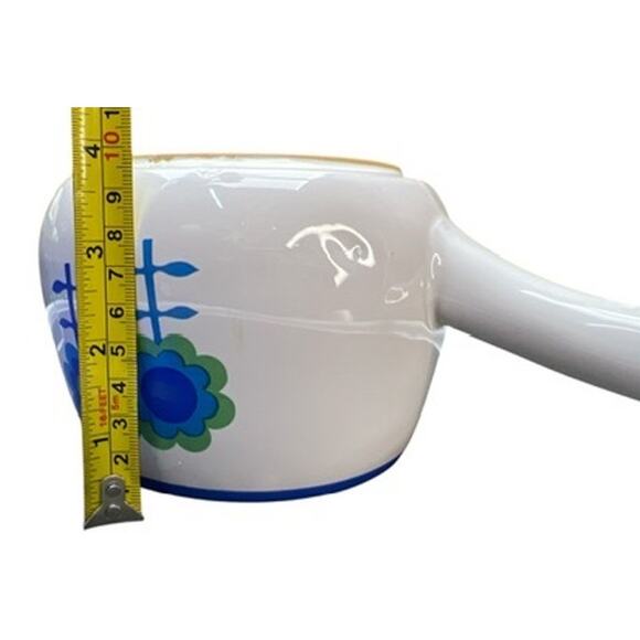 Vintage MCM Floral Decal Ceramic Sauce Pan Lid Blue White Green Cheery Mod Retro - Picture 7 of 11